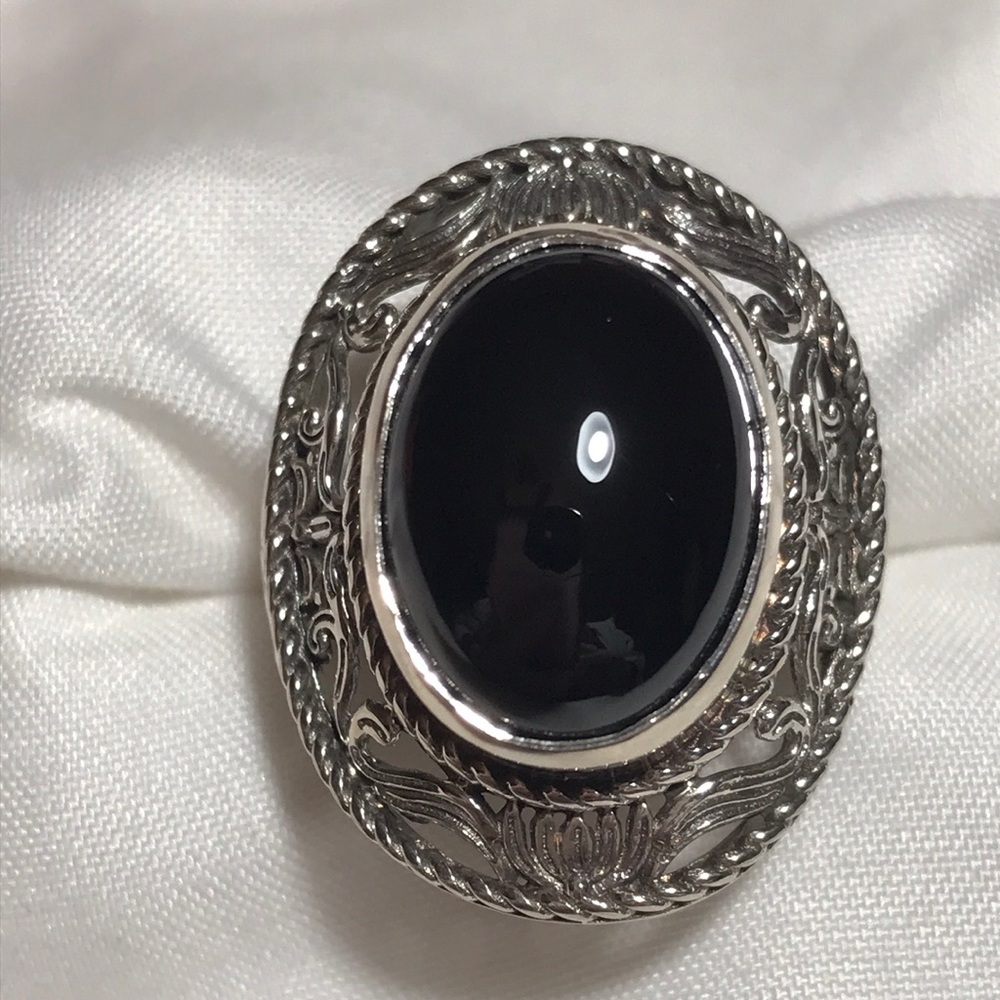 🌹Black Spinel cab in Sterling Silver Sz 9 & 7